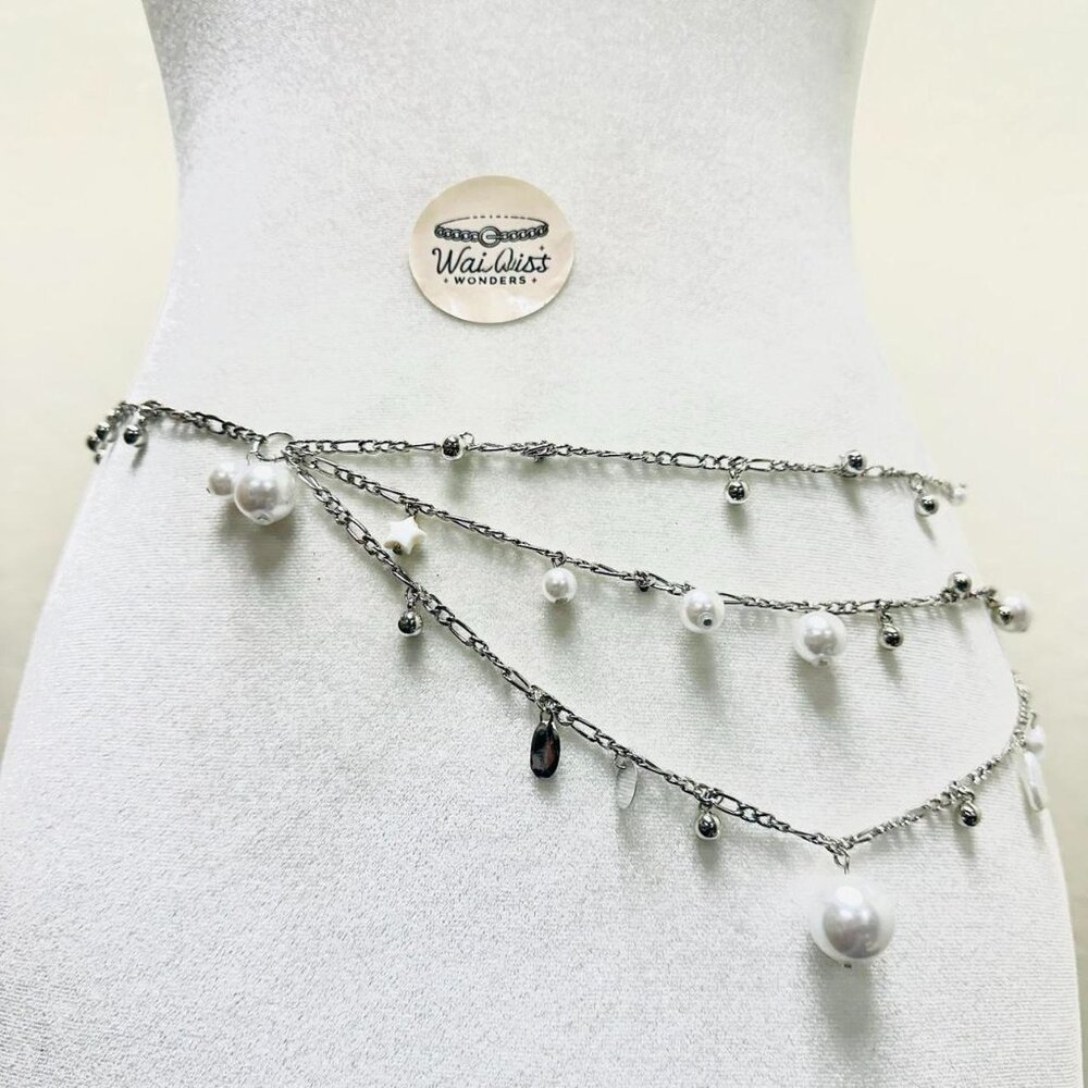 Waist Chain with Pearls - Silver